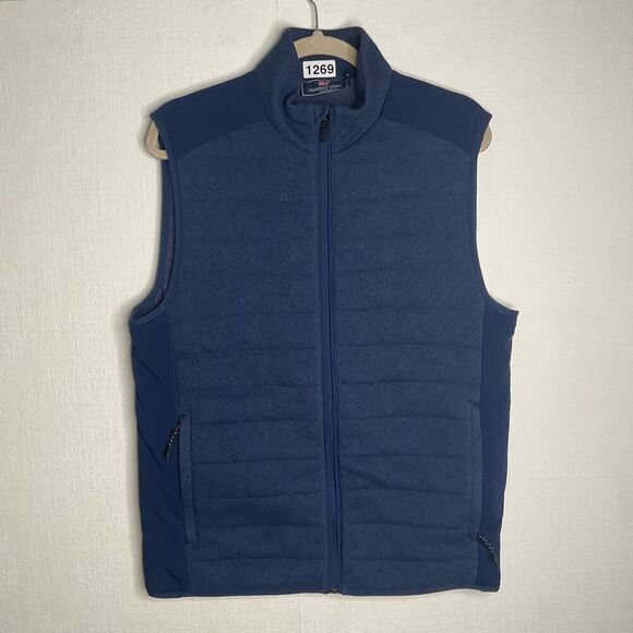 VINEYARD VINES Vest size Small S Men's Blue Fleece Full Zip Up Quilted HighNeck - Picture 2 of 7